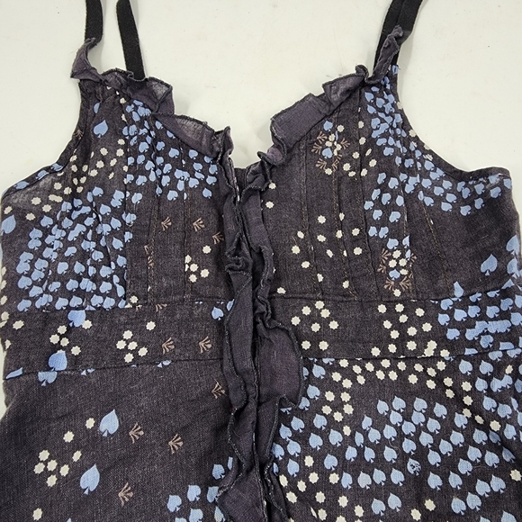 Free People Blue Linen Blend Pintuck Ruffle Button Front Spade Tank Top 0 - Picture 6 of 6